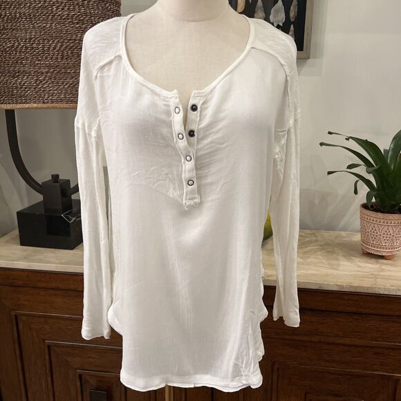 NWT We The Free People Sunday Henley Shirt Top Blouse Light Weight Ivory Small - Picture 4 of 8